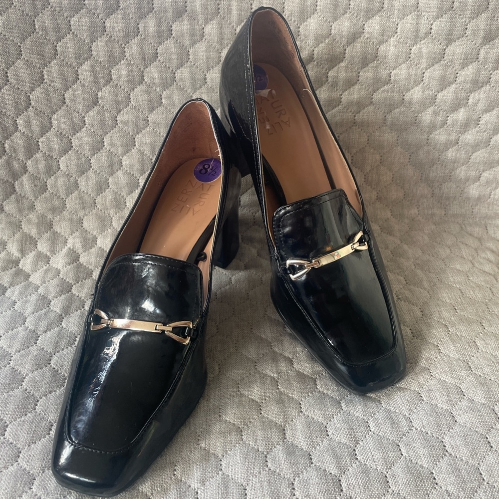 Naturalizer Glossy Black Loafers with Silver Accent